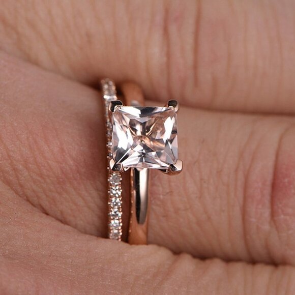 💎 Engagement and Wedding Rose Gold Ring Set for Women, VIP078 - Picture 3 of 6